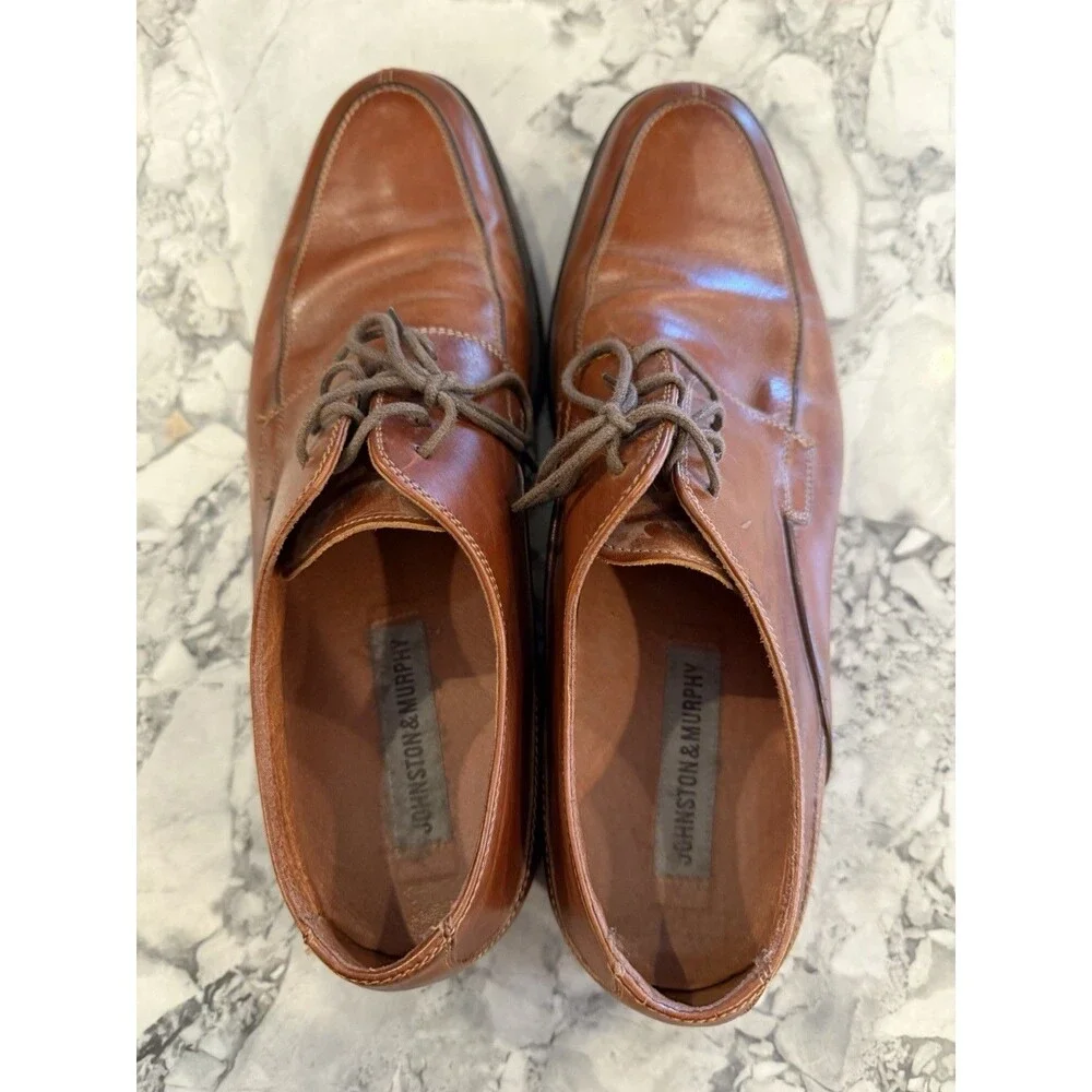 Johnston & Murphy Mens 10M Brown Leather Split Toe Derby Oxford Shoes
